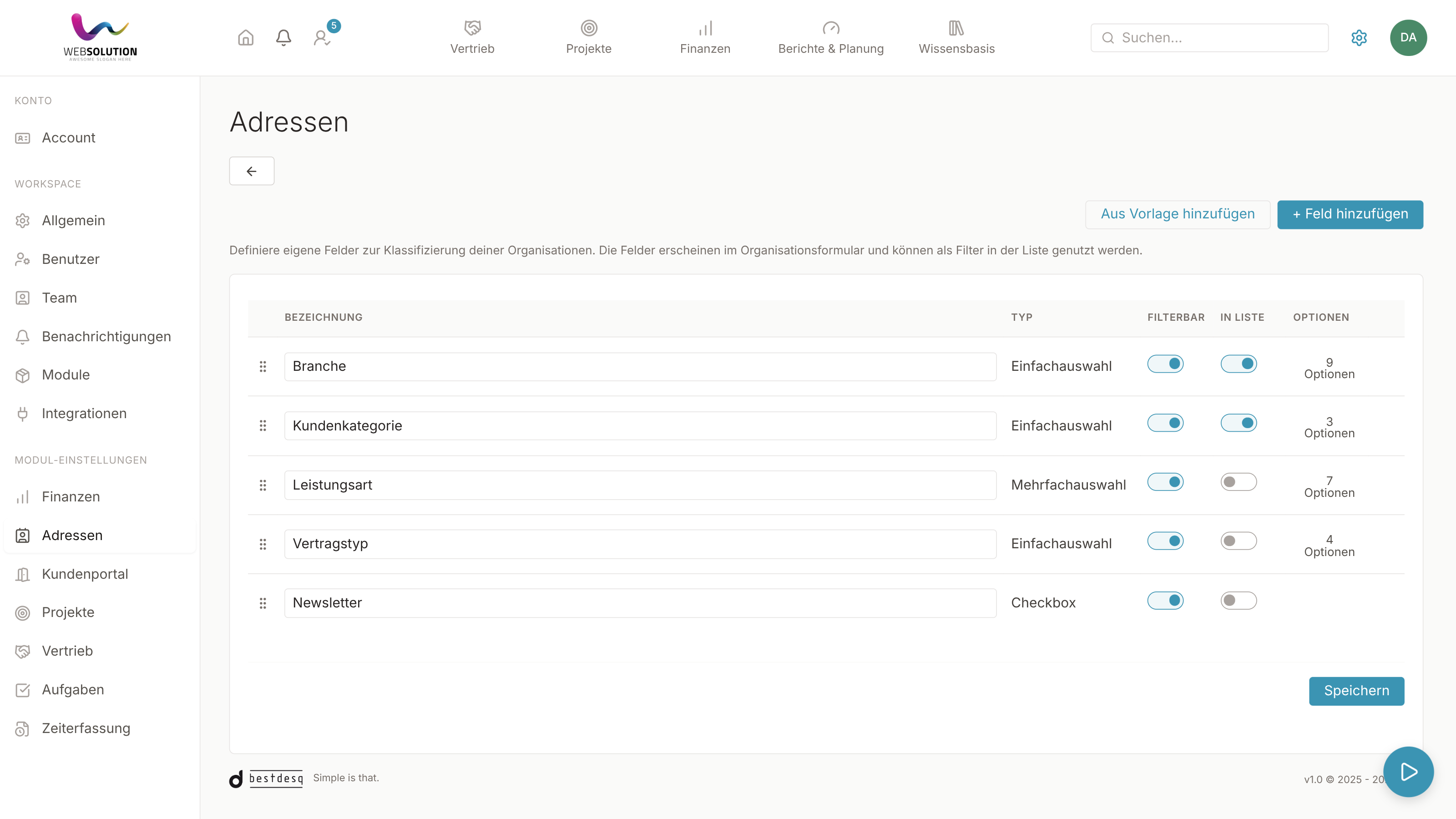 Eigene Felder (CRM)