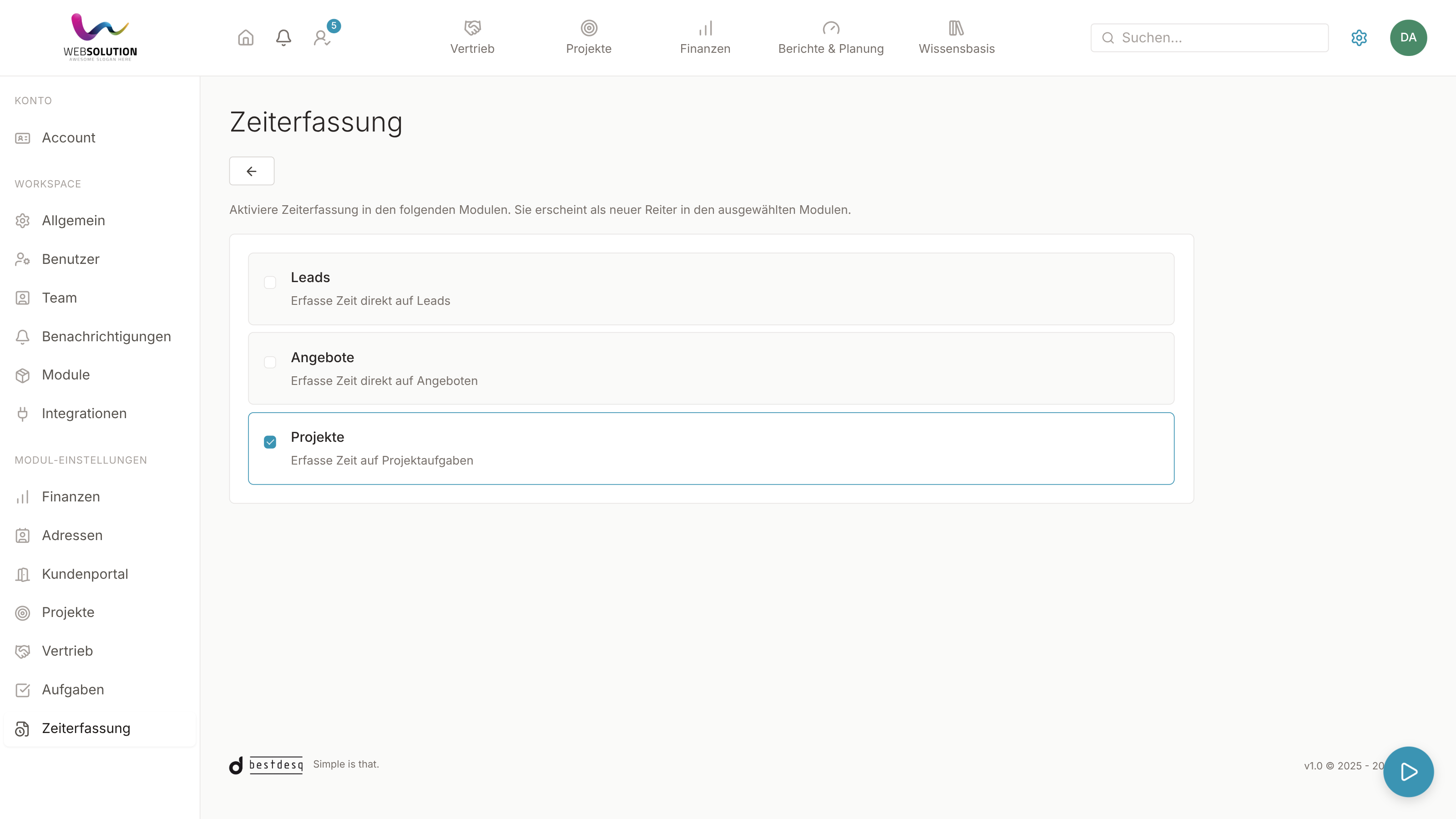 Zeiterfassung je Modul